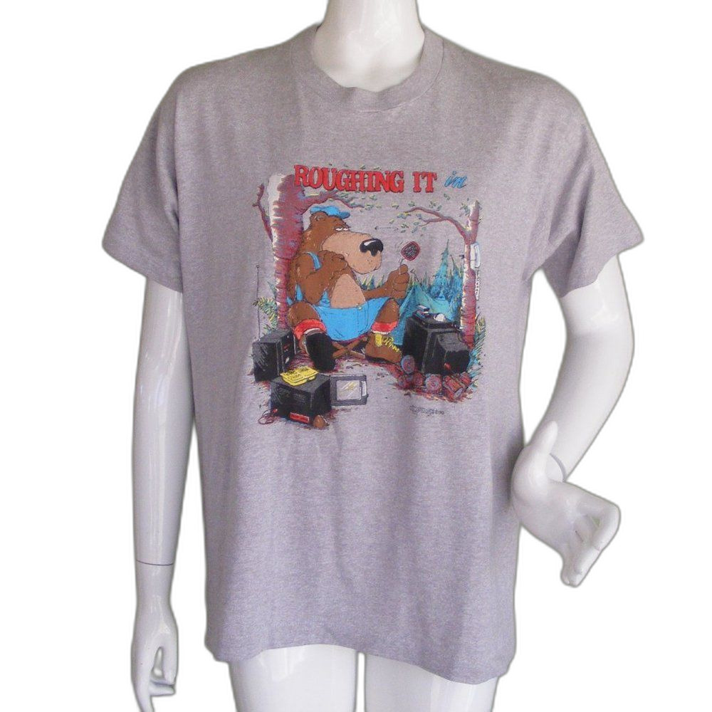 ROUGHTING IT IN Tshirt, XL, Single stitch, Screen Stars, Bear, Glamping, 1990
